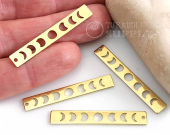 Brass Rectangle Moon Phases Charm, Moon Phases Pendant, Raw Brass Earring Findings, 12Pc