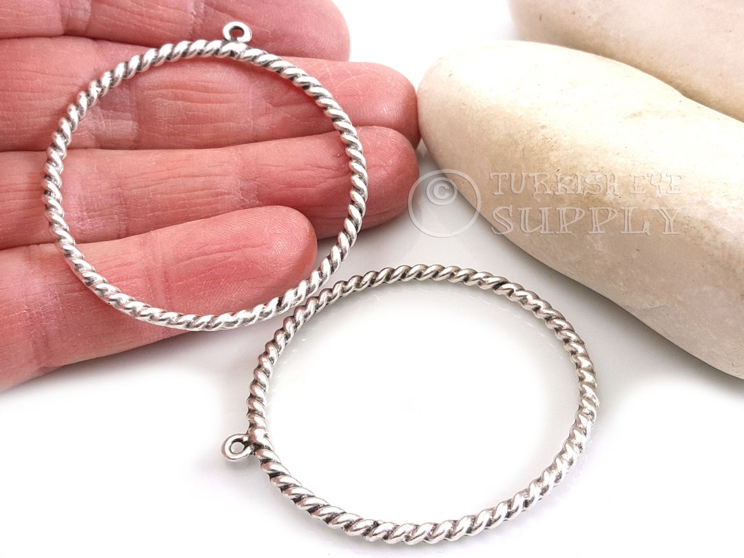 Twisted Silver Loop Pendant, Large Ring Pendant, Large Loop Pendant ...