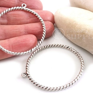 Twisted Silver Loop Pendant, Large Ring Pendant, Large Loop Pendant, Large Silver Hoop Pendant, Silver Hoop Connector, Earring Charms, 1pc