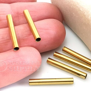 Raw Brass Tube Beads, Brass Tube Spacers, 3x21mm, Industrial Brass Tube Beads, Raw Brass Jewelry Findings, 50Pc