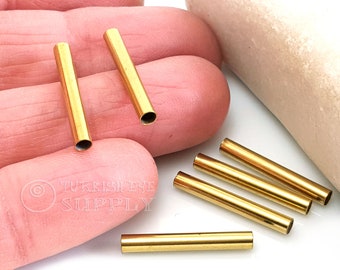 Raw Brass Tube Beads, Brass Tube Spacers, 3x21mm, Industrial Brass Tube Beads, Raw Brass Jewelry Findings, 50Pc