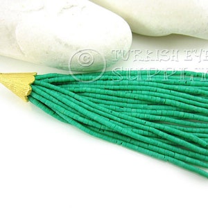 Green Seed Beaded Tassel, Afghan Tassel, 22k Gold Plated, Gold Beaded Tassel, Heishi Beaded Tassel, Earring Tassel, Tassel Pendant