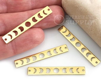 Brass Rectangle Moon Phases Charm, Moon Phases Pendant, Brass Rectangle Connector, Raw Brass Earring Findings, 12Pc