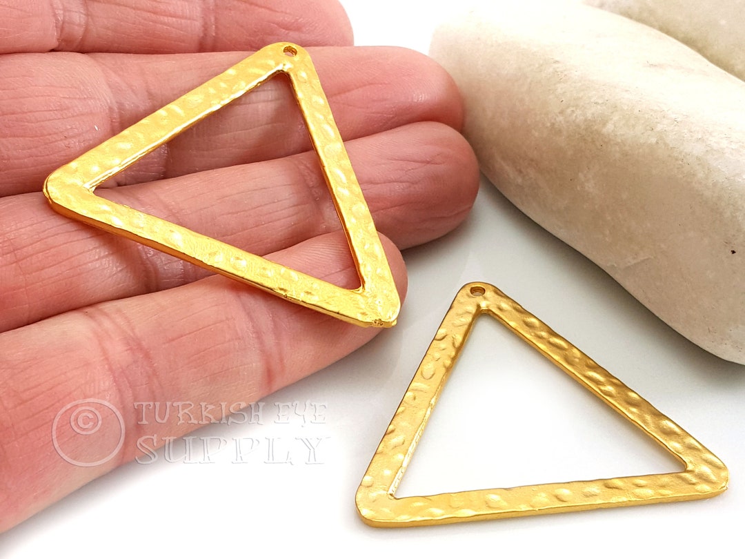 Triangle Gold Key Hammered Gold Triangle Pendant, 22k Gold Plated, Triangle Connector ...