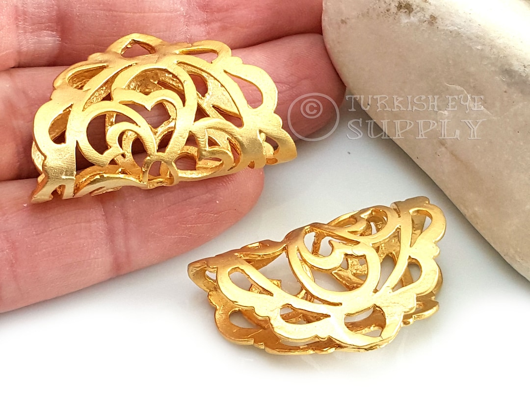 Interlocking Filigree Slider Large Gold Pendant Bail, Rustic Filigree Slider Bail, Gold Plated ...