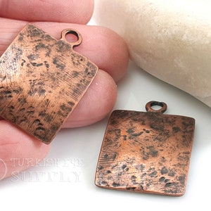Square Rustic Pendant, Antique Copper Plated, Minimalist Jewelry, Geometric Pendant, Copper Earring Findings, Turkish Jewelry, 2 pc