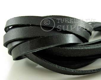 Tira de cuero plana negra, correa de cuero genuino, cordón de cuero genuino de 14 mm, cordón de correa ancho, correa de cuero plana, pulsera de cuero, 20 cm