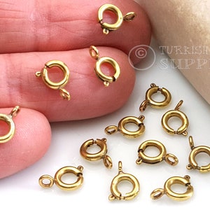 Brass Spring Clasp, 6mm Round Spring Ring Clasps, Raw Brass Jewelry Clasp Findings, Raw Brass Clasps, Necklace Clasp, Bracelet Clasp