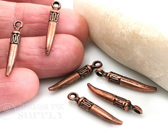 Copper Tusk Charms, Tribal Drop Charms, Copper Plated Charms, Mini Horn Charms, 8 pc