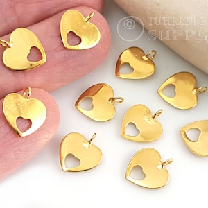Gold Heart Charms, Mini Heart Charms, Gold Heart Necklace Charms, Bracelet Charms, Heart Findings, 5Pc