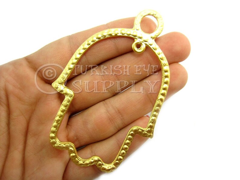 Large Hamsa Necklace Charm Hand of Fatima Hamsa Frame Pendant Large Hamsa Pendant Turkish Jewelry 22k Gold Plated Hamsa Cut Out Hamsa