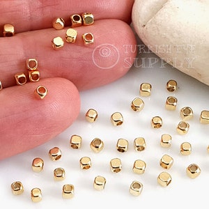 Shiny Gold Plated 2.5mm Cube Beads, Tiny Cube Spacer Beads, Mini Gold Spacer Beads, Bracelet Beads, 50 pc