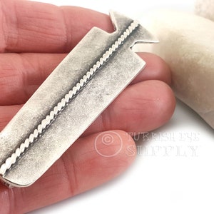 Large Long Tribal Silver Fish Pendants, Antique Silver Plated Tribal Findings, Jewelry Component, 1Pc