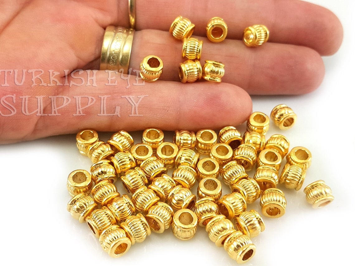 Large Gold Bubble Tube Bead, Barrel Bead, Bead Spacer, Gold Tube