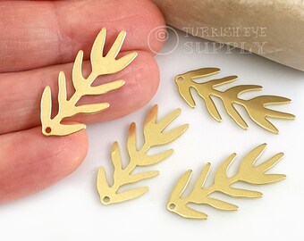 Raw Brass Leaf Charms, Brass Leaf Branch Charms, Raw Brass Earring Findings, 8 Pc