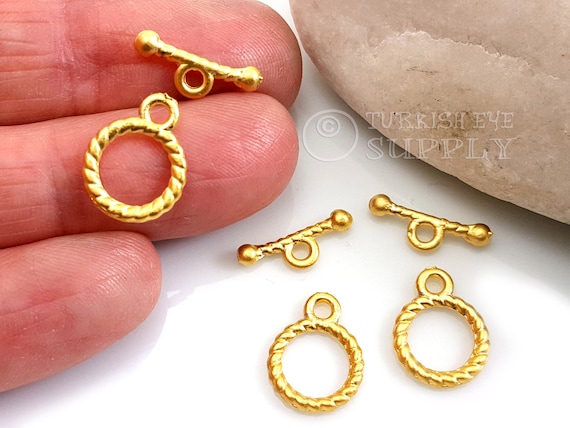 Mini Gold Toggle Clasps, Twisted Toggle Clasps, Mini Round Toggle