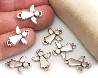Antique Silver Plated Angel Connector Charms: 12x16mm, 10pc