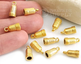 Gold Cord End Caps, 22k Gold Plated Bead Caps, Gold Tassel Caps, 6Pc