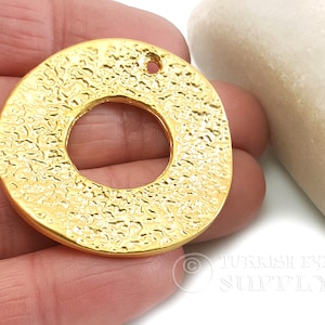 Gold Hoop Pendant, Organic Textured Large Loop Connector, Gold Hoop Charm, Jewelry Components, Hammered Loop Pendant, Hammered Circle, 1 pc