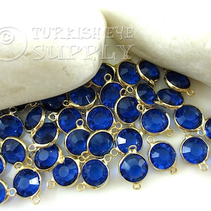Birthstone Charms, Sapphire Blue Charms, Gold Plated Birthstone Connector Charms, Crystal Birthstone, Birthstone Bracelet Charm, 5 pc
