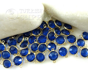 Birthstone Charms, Sapphire Blue Charms, Gold Plated Birthstone Connector Charms, Crystal Birthstone, Birthstone Bracelet Charm, 5 pc