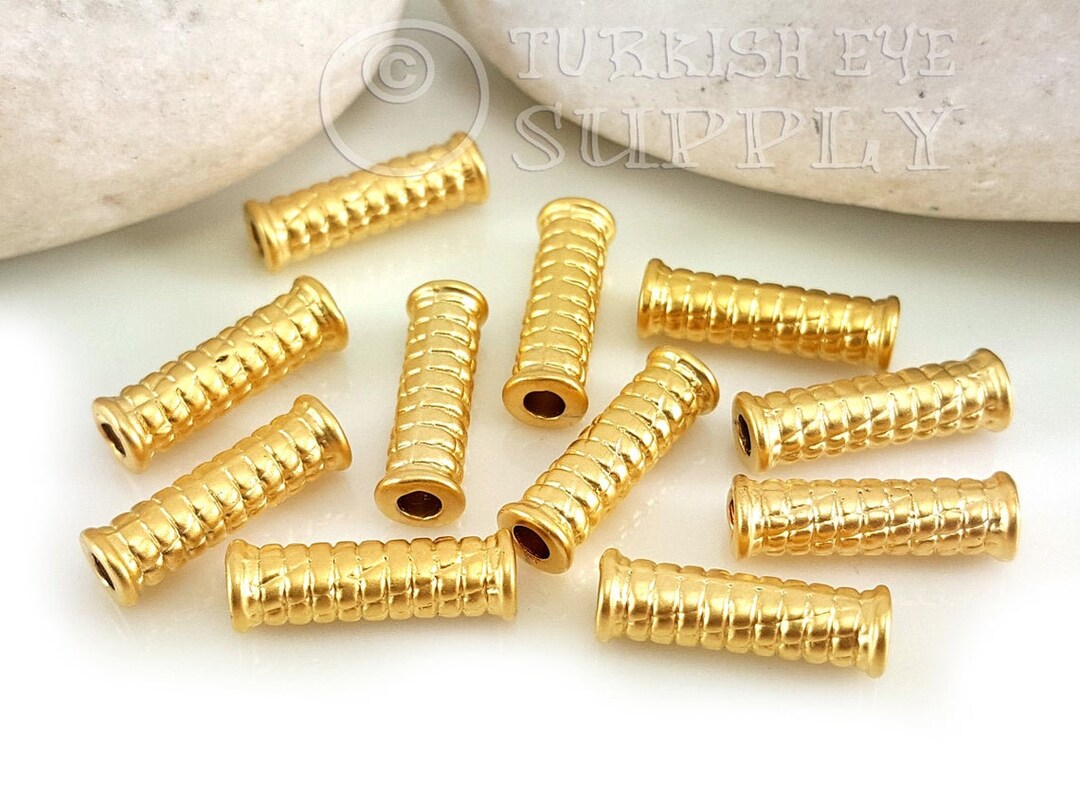 Long Tube Beads Gold Tube Beads 22k Gold Plated Spacer Beads Etsy