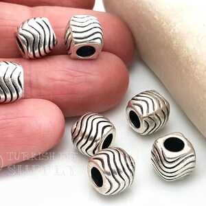Large Silver Cube Beads, Silver Spacer Beads, Striped Tube Beads, Large Spacer Beads, Silver Tribal Beads, Large Barrel Beads, 4 pc