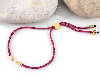 Cord Bracelet Blank, Violet Red Adjustable Bracelet Blank, Sliding Gold Clasp, Friendship Bracelet Blank, Cord Bracelet Connector, 2mm