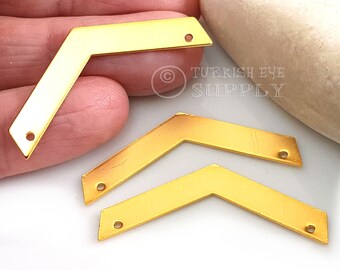Gold Chevron Charms, Gold Plated Brass, Chevron Connector Blanks, 5x40mm, 2Pc