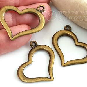 Bronze Heart Pendant, Organic Cut Out Shape Heart Pendant, Heart Necklace Findings, Bronze Plated Jewelry, 2Pc