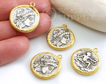 Dije de moneda de Alejandro de plata, dije de moneda griega antigua, colgante de moneda con medallón de oro, 1 pieza