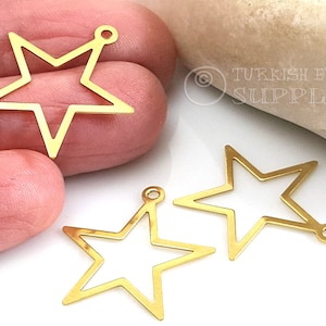 Brass Star Charms, Mini Star Charms, Cut Out Star Charms, Brass Earring Charms, 22mm, Star Pendants Charms, Star Jewelry Findings