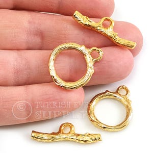 24k Shiny Gold Plated Toggle Clasps, Large Toggle Clasp Closure, Gold T Bar Clasp, Necklace Clasp Findings, 2 Sets