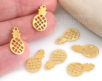 Gold Pineapple Charms, Mini Pineapple Charms, Pineapple Necklace Charms, Pineapple Findings, 5Pc