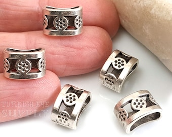 Large Tube Spacer Beads, Antique Silver Plated Leather Bracelet Spacer Beads, Bracelet Findings, Large Hole Spacer Beads, 6 Pc