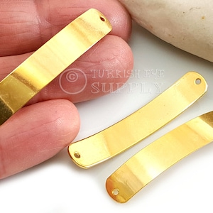 Gold Bracelet Bar Blank, Curved Gold Bracelet Connector, Shiny Gold Bar, 2Pc