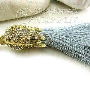 Gray Silk Tassel, 22k Gold Plated Tulip Ornate Tassel Cap,  Handbag Accessories Charm, Turkish Jewelry, Tassel Necklace  GS, 1pc