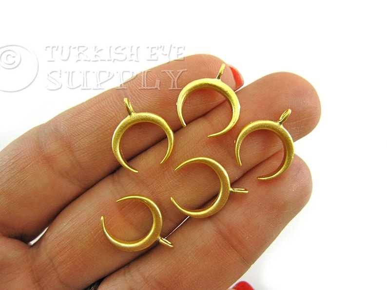 Ethnic Jewelry Gold Crescent Charms Double Horn Pendant Double Horn Charms Mini Crescent Pendant 22k Gold Plated Gold Moon Charms 5pc