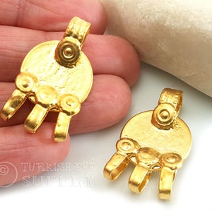 Afghan Coin Charm, 22k Gold Plated Coin Pendant, Multi Strand Connector Pendant, Large Ethnic Coin Pendant, Coin Findings, 1pc
