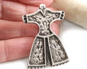 Ciondolo caftano in argento, gioielli turco-ottomani, ciondolo con veste del sultano, grande caftano rustico