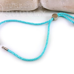 Cord Bracelet Blank, Turquoise Adjustable Bracelet Blank, Sliding Silver Clasp, Friendship Bracelet Blank, Cord Bracelet Connector, 2mm