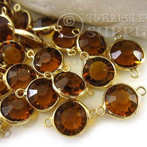 Birthstone Charms, Smoked Topaz Yellow Charms, Gold Plated Birthstone Connector Charms, Crystal Birthstone, Birthstone Bracelet Charm, 5 pc