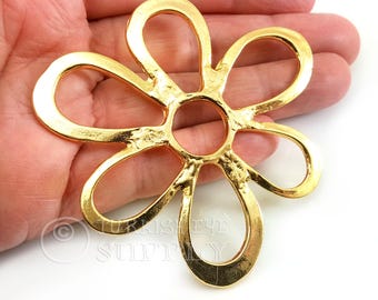 Large Gold Flower Pendant, Shiny Gold Plated Organic Shape Flower Pendant, Flower Necklace Findings, 1Pc