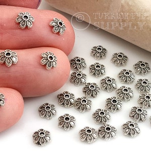 Tiny Silver Bead Caps, Mini Bead Ends, Mini Bead Spacers, Silver Bead Caps, Silver Plated Jewelry, Jewelry Supplies, Turkish Jewelry, 40 Pc