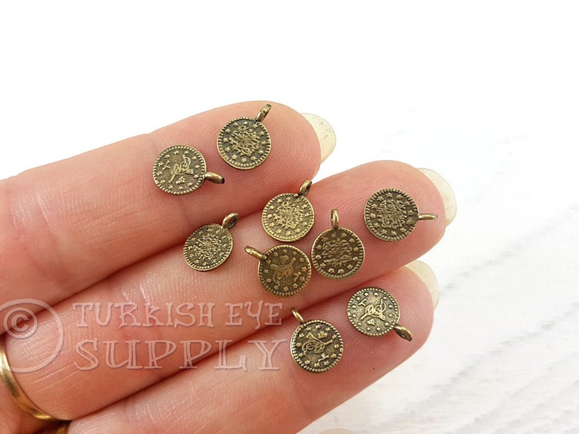Mini Bronze Coin Charms Antique Bronze Plaqué Mini Coin Etsy