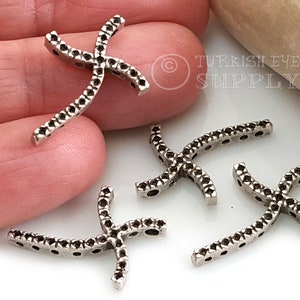 Silver Cross Charms, Curved Cross Charms, 3Pc