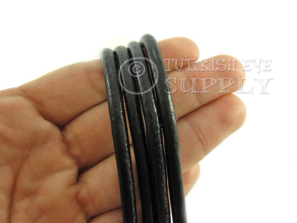 Black, 5mm Round Leather Cord, sold by the foot – Nature Beads