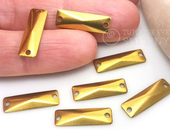 Pingentes de cúpula retangular de latão, pingentes de conector retangular de latão bruto, 6 x 19 mm, achados arqueados retangulares de latão, joias de latão bruto, 20 peças