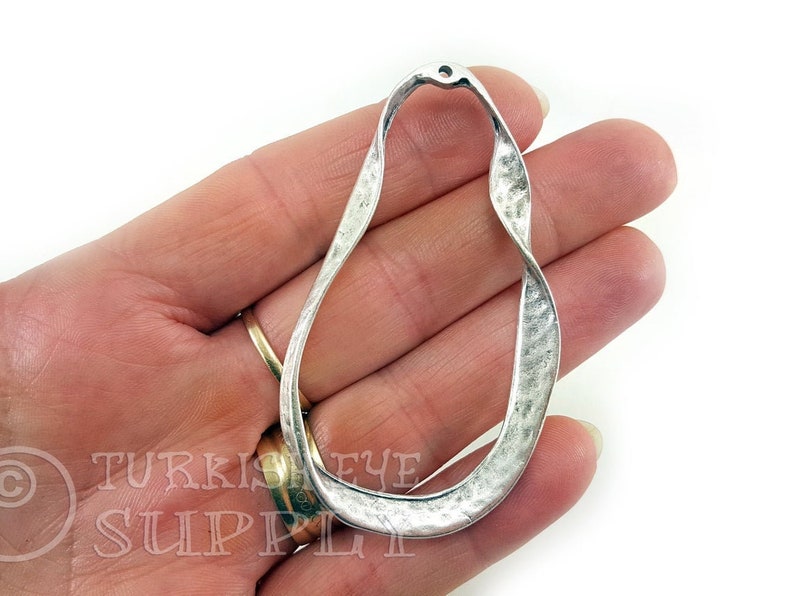 Hammered Large Hoop Pendant, Large Oval Loop Pendant, Silver Hoop Connector, Twisted Silver Loop Pendant, Silver Jewelry image 4