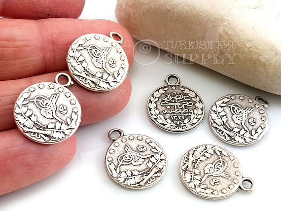 Silver Coin Charms Rustic Coins Findings Ottoman Coin Replica